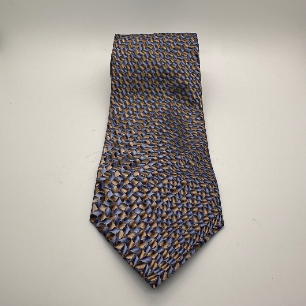 Dockers Silk Tie Geometric Pattern Blue Gold Business Casual Office Professional